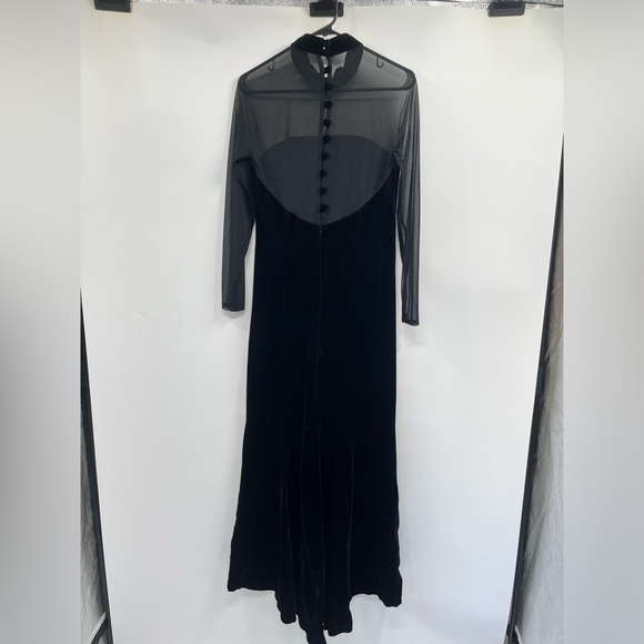 Vintage Union Made USA Black Velvet Mesh Front Long Sleeve Dress Size 14 - Picture 7 of 15